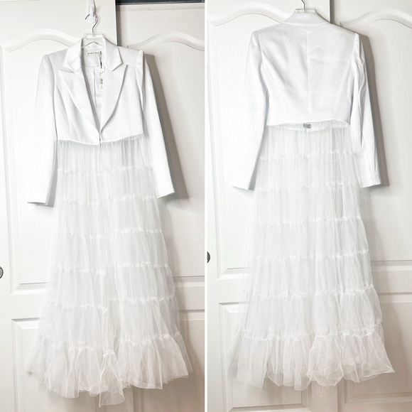 NWT ALICE + OLIVIA Everly Drama Tulle Maxi Blazer in White Size XS - Picture 6 of 17